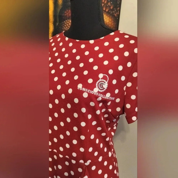 Conscious Collection Women's White And Red Polka Dot Dress Size Medium New - Picture 12 of 14